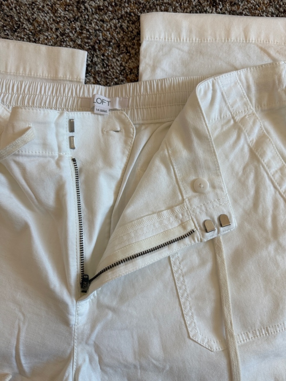 LOFT White Utility Drawstring Zip-Front Casual Pants